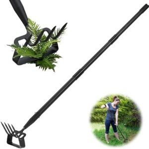 Garden Hoe Cultivator Weeding Tool, Stirrup Hoe Rake with 62" Adjustable Long Handle Stainless Steel Heavy Duty Hula Hoe Tiller for Flower Beds, Patio, Garden Loosening Soil Weeding Digging (Black)