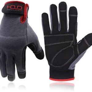 HANDLANDY Mens Work Gloves Touch screen, Utility Mechanic Gloves, Flexible Breathable Fit- Padded Knuckles & Palm