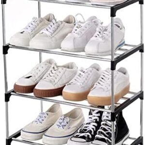 Stackable Small Shoe Rack, Entryway, Hallway and Closet Space Saving Storage and Organization (4-Tier, Black)