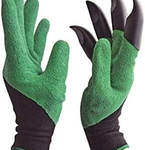 Heavy Duty Garden Farming Gloves Washable with Right Hand Fingertips ABS Claws for Digging and Gardening (Free Size, Green)