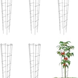 Galvanized Hexagon Folding Tomato Cage Climbing Plant Support Tower Vegetable Stake Trellis 46 Inch Height 5Pack
