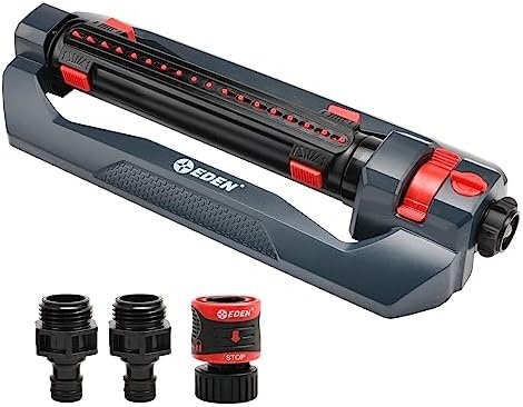 Eden 3-Way Turbo Oscillating Sprinkler for Large Yard and Lawn W/Quick Connector Starter Set-Covers up to 4,000 sq. ft. (Model#94094)