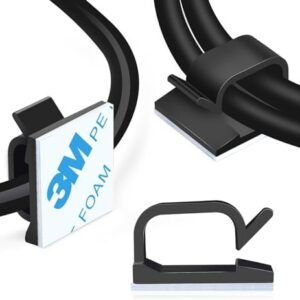 XHF 5/8” Adhesive Cable Wire Clips Black 60pcs, Cable Staples Outdoor Cable Management Wire Organizer Cord Holder for Under Desk, Car, Wall, TV PC Ethernet Cable