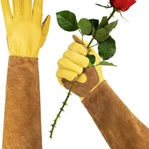 Long Gardening Gloves for Women Thorn Proof,Rose Pruning Cowhide Leather Garden Glove for Cactus, Rose and Blackberry