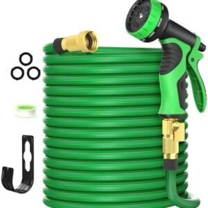 100ft Expandable Garden Hose with 10 Function Nozzles, New Water Hose with 50 Layers Innovative Nano Rubber, 3/4" Solid Brass Fittings, Flexible Hose Expanding Hose