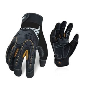 Vgo... 1-Pair Heavy-Duty Synthetic Leather Work Gloves, Impact Protection Mechanic Gloves, Rigger Gloves, High Dexterity, Vibration Reduction, Touchscreen Capable (Size M, Black, SL8849)