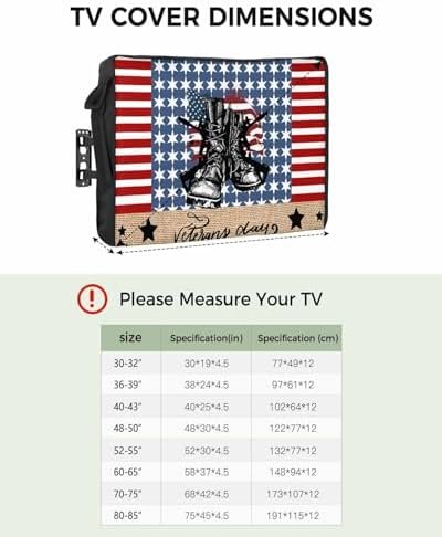 4th of July Outdoor TV Cover 32 Inch Veteran Soldier Boots TV Enclosure Independence Day American Flag TV Covers for Outside TV Display Screen Protector with Remote Control Pocket - Image 5