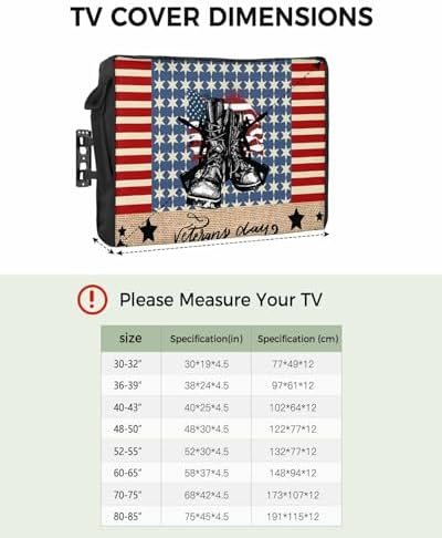 4th of July Outdoor TV Cover 32 Inch Veteran Soldier Boots TV Enclosure Independence Day American Flag TV Covers for Outside TV Display Screen Protector with Remote Control Pocket - Image 5