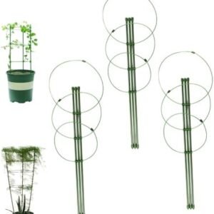 Plant Supports for Garden 3PCS Plant Support Cage 45cm Garden Plant Supports Ring for Tomato Plant Cage with Adjustable Rings 14/16/18cm Plant Support Stakes for Climbing Plant Gardening Equipment