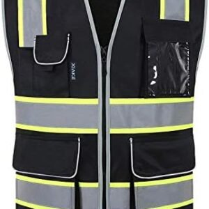 XIAKE 8 Pockets Class 2 High Visibility Reflective Safety Vest Men Women Work Construction Vest