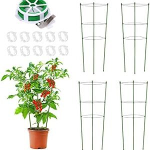 Plant Support Tomato Cages for Garden,4 Pack 18" Small Tomato Cages & Support with Adjustable Rings Plant Clips for Garden Pots,Plant Stakes Tomato Trellis Rings for Climbing Plants