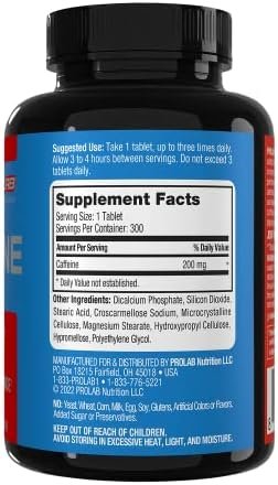 ProLab Caffeine Tablets 200mg - 300ct | Energy Support, Helps Enhance Endurance & Mental Focus, Reduce Fatigue, Pre-Workout, Extra Strength - Image 3
