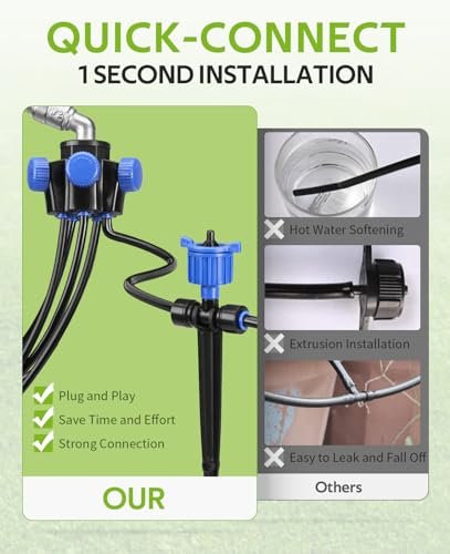 HIRALIY 50FT Garden Watering System with 12Pcs Pressure Compensation Drippers and 5-Way Connector, New Quick Connector Drip Irrigation Kits, Irrigation System for Plant - Image 2