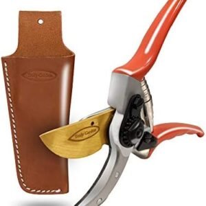 Hand Pruners with Leather Sheath. These 8.5" Bypass Pruning Shears have a forged aluminum handle and hardened steel blade.