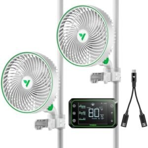 VIVOSUN 2-Pack AeroWave E6 White, GrowHub Controller E42A & USB-C Splitter Kit, Grow Tent Clip-on Fan 6” with EC Motor, Smart Environmental WiFi-Controller & Compatible 2-in-1 Type C Splitter