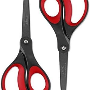 LIVINGO 2 Pack 8" Titanium Non-Stick Scissors, Professional Stainless Steel Comfort Grip, All-Purpose, Straight Office Craft Scissors for DIY(Red/Black)