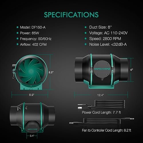 Mars Hdyro iFresh 6 Inch Smart Inline Duct Fan with Variable Speed Controller, Temperature and Humidity Probe Sensor, 402 CFM App Control Ventilation Exhaust Fan for Grow Tents, Hydroponics - Image 8