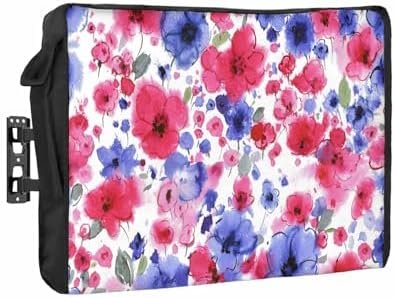 4th of July Outdoor TV Cover 32 Inch Flower Floral Leaves TV Enclosure Independence Day Patriotic Liberty TV Covers for Outside TV Display Screen Protector with Remote Control Pocket