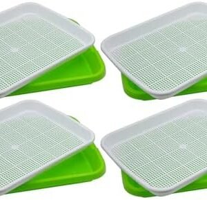 4 Pack Seed Sprouter Tray Seed Germination BPA Free Nursey Tray Seed Garden Wheatgrass Cat Grass Seedling Planting Storaging Trays Microgreens Growing Trays