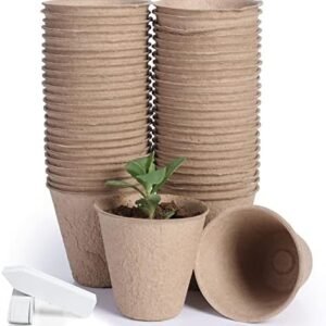 JERIA 50-Pack 3.15 Inch Peat Pots for Seedling with 50 Pcs Plant Labels,Outdoor Garden Germination Nursery Pots,Biodegradable Seed Starter Pots Kits
