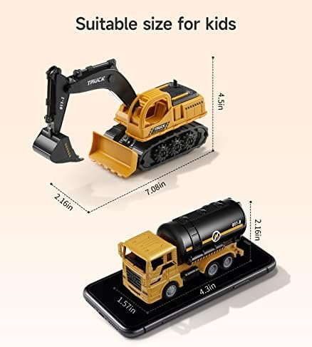 Geyiie Construction Trucks Toy Set, Construction Vehicles Site for Kids Engineering Toys Playset for Boys Girls, Pull Back Cars Excavator Tractor Bulldozer Dump Sand Toys Gifts for Party Favor - Image 5