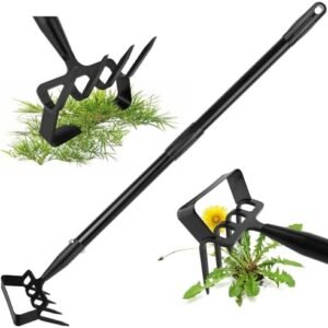 Stirrup Hoe and Cultivator Rake for Weeding, 2 in 1 Heavy Duty Scuffle Garden Hula Hoe with 62 Inch Adjustable Handle, Action Hoe with Rake, Metal Weeding Loop Stirrup Hoe for Weed Puller Loosening