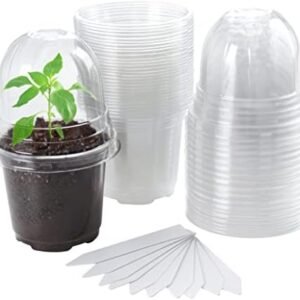 Clear Nursery Pots with Humidity Dome 30 Sets 4" Transparent Plastic Plant Pot Seedling Planter Seed Starter Pots Flower Pot with 10pcs Plant Labels for Indoor Outdoor Garden