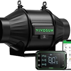 VIVOSUN AeroZesh T4 Inline Duct Fan, Quiet 4" 210 CFM Ventilation Exhaust Fan w/EC Motor and GrowHub E42A Temperature Humidity WiFi-Controller