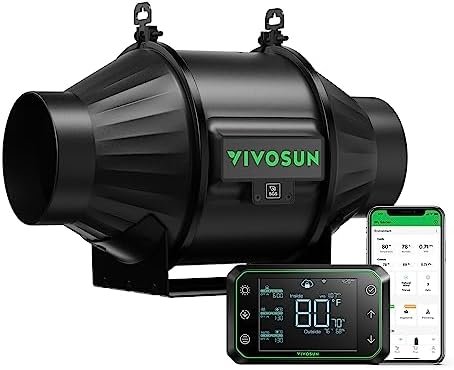 VIVOSUN AeroZesh T4 Inline Duct Fan, Quiet 4" 210 CFM Ventilation Exhaust Fan w/EC Motor and GrowHub E42A Temperature Humidity WiFi-Controller