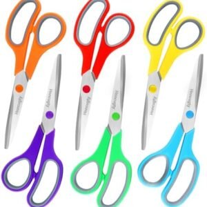Scissors, Hnncugty 8" Scissors All Purpose Bulk Set of 6-Pack, Sharp Scissors for Office Home School Teacher Student Adult Kids Scissors Sewing Fabric Craft Supplies, Comfort Grip, Right/Left Handed