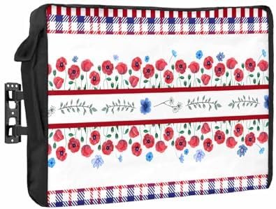 4th of July Outdoor TV Cover 32 Inch Flower Floral Blue Red TV Enclosure Independence Day Stripes Patriotic Liberty TV Covers for Outside TV Display Screen Protector with Remote Control Pocket