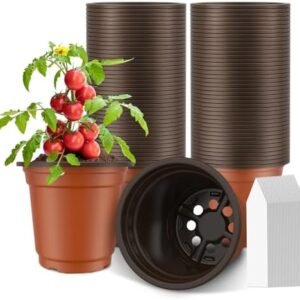 PEYOU Nursery Pots, 100 Pack 4" Plastic Plant Pots with 100PCS Plant Labels, Plant Flower Garden Supplies Seedling Pots, Reusable Seed Starter Pots for Seedlings Transplanting Small Plants Growing