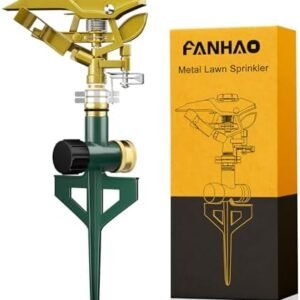 FANHAO Heavy Duty Pulsating Lawn Sprinkler on Spike Base, 100% Metal Impact Sprinkler with Adjustable Spray Pattern for Yard Lawn Irrigation, 360 Degree Large Area Coverage, Covers Up to 8500 sq. ft