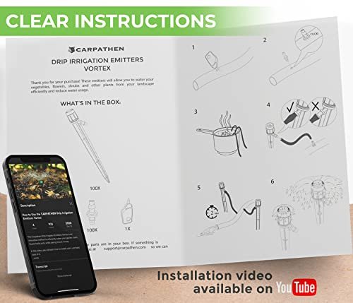 CARPATHEN 100 Drip Irrigation Emitters Vortex - Drip Irrigation Parts for Garden Drip Irrigation System - ¼" Irrigation Tubing Compatible - 360° Adjustable Fan Sprayer for Raised Beds, Potted Plants - Image 7