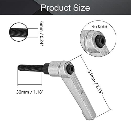 MroMax 3Pcs M6 x 30mm Clamping Lever Handle Aluminum Alloy Male Thread Adjustable Handle Lathe Machine Knob for Machinery, Woodworking and Industry Equipment Silver Tone - Image 2