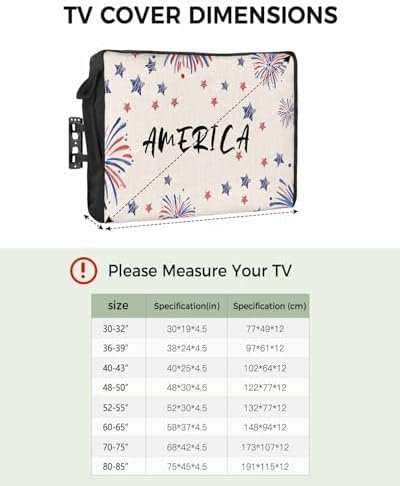 4th of July Outdoor TV Cover 32 Inch Star Fireworks Memorial TV Enclosure Independence Day Patriotic Liberty Blue Red TV Covers for Outside TV Display Screen Protector with Remote Control Pocket - Image 5