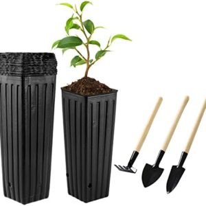 20 Pcs Plastic Deep Nursery Pots,9.8" Tall Tree Pots,Tall Nursery Tree Pots Plant Deep Seedling Pots, Flower Plant Container Pots with 3 Pcs Garden Tools for Indoor Outdoor Use