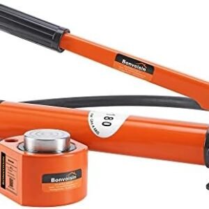 Bonvoisin 20T Hydraulic Ram Cylinder Jack Low Profile Porta Power Ram 0.55" Stroke Single-Acting Mini Jack Ram with CP-180 Hydraulic Hand Pump for Machinery Shipbuilding