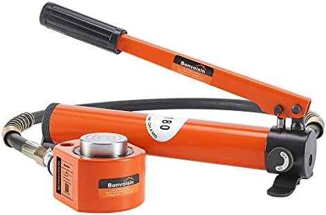 Bonvoisin 20T Hydraulic Ram Cylinder Jack Low Profile Porta Power Ram 0.55" Stroke Single-Acting Mini Jack Ram with CP-180 Hydraulic Hand Pump for Machinery Shipbuilding