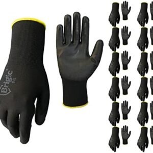 12 Pairs PU Coated Work Gloves, Eco-friendly Work Gloves for Men and Women, Excellent Grip, Bulk Pack Package Black