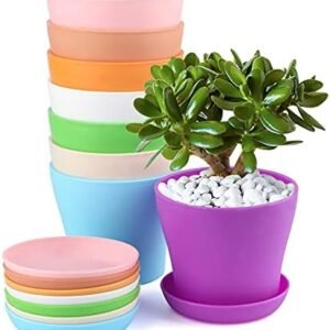 KINGLAKE 8 Pcs 4" Plastic Plant Flower Seedlings Nursery Pot/Pots Planter Colorful Flower Plant Container Seed Starting Pots with Pallet and Drainage Holes for Home Garden Flowers Plants,8 Colors