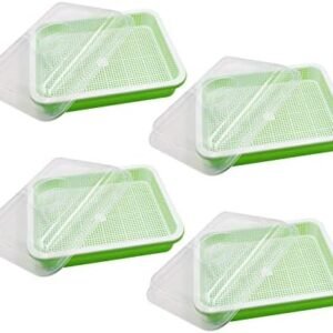 Seed Sprouter Tray with Lid 4 Pack, BPA Free Seed Germination Tray Home Garden Office Microgreen Soilless Hydroponics Seed Sprouter Grow Tray with Cover