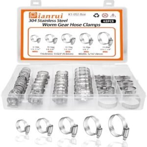 42PCS Hose Clamps Kit Box 1/4"–1-1/8" 304 Stainless Steel Radiator Pipe Clamp Assortment for Fuel Line, Plumbing, Intercooler and Tube K1-052-BOX
