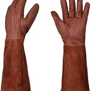 Gardening Gloves Women/Men - Thorn Proof Cowhide Leather Rose/Blackberry Pruning Long Forearm Protection Gauntlet