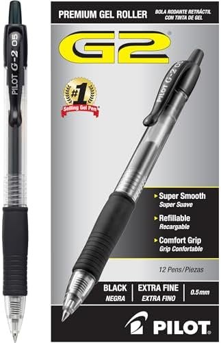 Pilot, G2 Premium Gel Roller Pens, Extra Fine Point 0.5 mm, Pack of 12, Black - Image 2