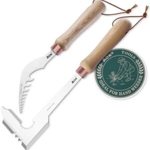 2Pack Hand Crack Weeder Puller Tool Set - Made with Heat Treated Steel and Ash Wood Ergonomic Handles, Weeding Tools Ideal for Gardens and Patio Lawns to Effectively Pull Out Weeds & Their Roots.