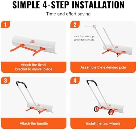 Snow Pusher Shovel with Wheels for Driveway, 37 inch Bi-Directional Heavy Duty Plastic Snow Pusher on Wheels, Wheeled Rolling Snow Shovels for Snow Removal - Image 6