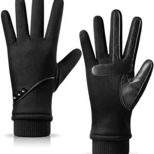 Winter Gloves Women with Touchscreen Fingers,Gloves for Women Water-Resistant with Anti-Slip Leather