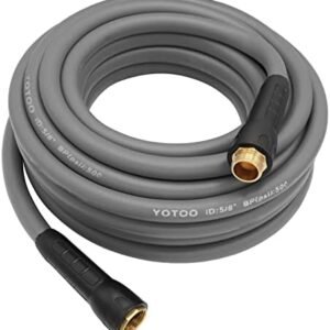 YOTOO Heavy Duty Hybrid Garden Water Hose 5/8-Inch by 50-Feet 150 PSI Kink Resistant, Flexible with Swivel Grip Handle and 3/4" GHT Solid Brass Fittings, Gray