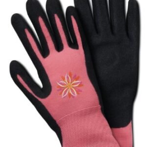 MAGID BE338T Bella Women's Comfort Flex Coated Garden Glove, Nitrile Palm Coat, Small/Medium (1 Pair), Black & Pink